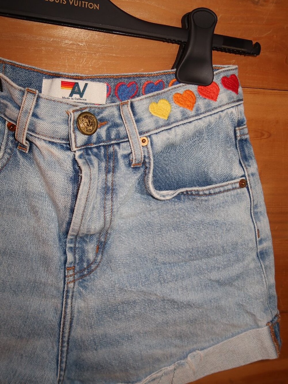 Aviator Nation Hi Rise Rocker Cali Lover Heart Jean Shorts - Picture 2 of 8